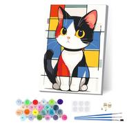 EOBROMD Gato Calico Pintar por Numeros Adultos con Marco, Cuadros para Pintar por Numeros Cartoon, Lona sin Pliegues Pintura al Cuadros por Numeros, Decoración del Hogar 20x30cm