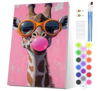 EOBROMD Jirafa Pintar por Numeros Adultos, Animales Locos Pintura por Numeros con Marco, Kit de Pintura al óleo de Lienzo DIY para con Pinceles, Pigmento Acrílico, Decoración para el Hogar 20x30cm
