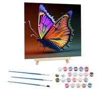 EOBROMD Mariposa Pintar por Numeros Adultos con Marco, Cuadros para Pintar por Numeros, Lona sin Pliegues Pintura al Colorear por Numeros con Caballete, Decoración del Hogar 30x30cm