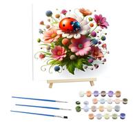 EOBROMD Mariquita Pintar por Numeros Adultos con Marco, Cuadros para Pintar por Numeros Flores, Lona sin Pliegues Pintura al Colorear por Numeros con Caballete, Decoración del Hogar 30x30cm