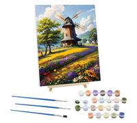 EOBROMD Molino Pintar por Numeros Adultos con Marco, Cuadros para Pintar por Numeros Flores, Paisaje Lona sin Pliegues Pintura al Colorear por Numeros con Caballete, Decoración del Hogar 30x40cm