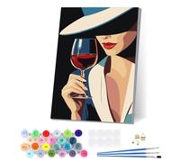EOBROMD Pintar por Numeros Adultos con Marco, Cuadros para Pintar por Numeros Mujer Sosteniendo Copa de Vino, Lona sin Pliegues Pintura al Cuadros por Numeros, Decoración del Hogar 20x30cm