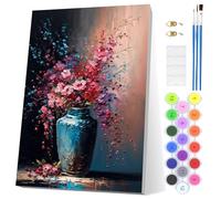 EOBROMD Pintar por Numeros Adultos, Flores en un Jarrón Pintura por Numeros con Marco, Kit de Pintura al óleo de Lienzo DIY para con Pinceles, Pigmento Acrílico, Decoración para el Hogar 20x30cm