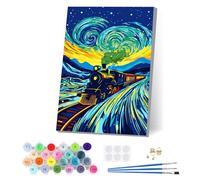 EOBROMD Tren de Vapor Pintar por Numeros Adultos con Marco, Cuadros para Pintar por Numeros Cielo Stellato, Lona sin Pliegues Pintura al Cuadros por Numeros, Decoración del Hogar 20x30cm