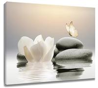 EOBTAIN Lienzo decorativo para pared, diseño de lirio de agua Zen, diseño floral blanco y amarillo sobre piedra, decoración de pared para dormitorio, yoga, spa, pintura de baño, 20 x 16 pulgadas