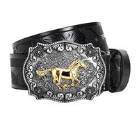 Eohak Cinturón de cuero vaquero occidental con hebilla, cinturón de hebilla de animal vaquero, cinturón de vaquero en relieve para hombres y mujeres, Black/Horse, Für 91-102 cm Taille