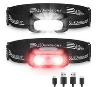 EOIWUY Linterna Frontal, [2 Pack] Linterna Cabeza LED Recargable Súper Brillante con 5 Modos de Luz (Blanca y Roja), IPX4 Impermeable y 60° Ajustable Reflector para Running, Camping, Adultos, Niños