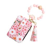 Eoixuqba 2 carteras de flores de 8,5 x 12 cm con pulsera, billeteras de dinero de flores, bolsa de identificación de piel sintética con borde plegado, bonito llavero para billetes, llaves, rosa claro
