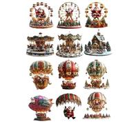 Eoixuqba Conjunto de Navideños de Madera | Señales de Santa de Madera 2D para de Árbol | 12 Piezas Colgantes para Fiestas para Interior Exterior Patio Chimenea Ventana Jardín Terraza Coche Hogar