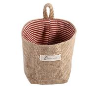 EOJDDPA Bolsa de almacenamiento colgante de lino y algodón, cesta organizadora plegable para decoración del hogar, dormitorio, oficina, material natural, puntos de rayas rojas, caqui, (raya roja)