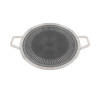 EOJDDPA Parrilla coreana de acero inoxidable, antiadherente, redonda, doble asa, para interior y exterior, camping, barbacoa, inducción, gas, halógena, eléctrica (38 cm)