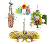 Eojpdji Juguetes Desmenuzables para Aves,4 Piezas Juguetes de Forrajeo para Loros - Juego de Juguete para Masticar Colorido para Colgadores, Perchas, Jaula, para Agapornis y Conuros en el Hogar