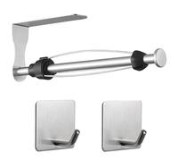 Eolax Soporte para Toallas de Papel con Efecto de Amortiguación/2 Ganchos, Soporte para del Gabinete para Cocina, Soporte Autoadhesivo o Soporte para Toallas de Papel de Montaje Níquel Cepillado