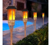 EONANT Llama parpadeante luz solar al aire libre impermeable linterna de jardín, llama oscilante, antorcha de isla al aire libre, chapa de bambú hecha a mano (4 piezas)