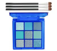 EONFAVE Paleta de sombras de ojos - 9 colores azul verde sombra de ojos suave mate brillo paleta - resistente al agua altamente pigmentado metal flash maquillaje ojos maquillaje con 3 cepillos (azul