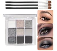EONFAVE Paleta de sombras de ojos ahumada, 9 colores, negro, gris, blanco, sombra de ojos, suave, mate, brillante, resistente al agua, de metal altamente pigmentado, gótica, con 3 cepillos (smoky)