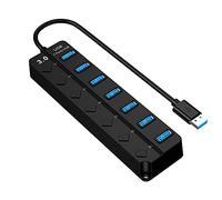Eono 7 Puertos HUB USB 3.0, Concentrador Adaptador USB Data Hub Ultrafino de Alta Velocidad 5Gbps con Indicador LED Compatible con MacBook, iMac, PC portátil, Flash USB