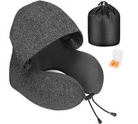 Eono Almohada de Viaje para Cuello, Almohada Cervical con Capucha, Viscoelastica de Espuma Memoria, Cojin para Dormir en Avión, Coche, Tren o Oficina