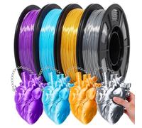EONO Filamento de TPU de seda de 1,75 mm, 4 x 250 g, TPU flexible con brillo sedoso, Shore 95A, dorado, plateado, azul, morado, brillante y elástico para impresora 3D