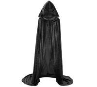 EONPOW Capa larga con capucha de terciopelo, disfraz de bruja, de Halloween, mago, para mujeres y hombres, Negro, M