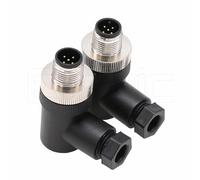 Eonvic 2 conectores M12 de 5 pines macho con código A circular, conector de sensor industrial, impermeable, 12 mm, conector de ángulo recto, adaptador de cable