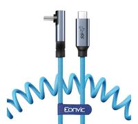Eonvic USB tipo C 3.2 GEN 2 20Gb/s 100W 4K 60Hz Cable trenzado de datos de carga en espiral para iPhone 15 Pro Max Plus Samsung Galaxy Tablets portátiles Blackmagic Sony FX3 cámara (azul, USB C-USBC)