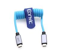 Eonvic USB tipo C 3.2 GEN 2 20Gb/s 100W 4K 60Hz Cable trenzado de datos de carga en espiral para iPhone 15 Pro Max Plus Samsung Galaxy Tablets portátiles Blackmagic Sony FX3 cámara (azul, USBC-USBC)
