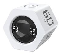 EooCoo Pomodoro Timer, Cubo Temporizador Giratorio 6 Caras - TDAH Time Timer con Sensor Gravedad, 1/5/10/30/60 Minutos Cuenta Atrás, Contador Ascendente de 99 min, Vibración & Modos Ajustables, Blanco