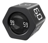 EooCoo Pomodoro Timer, Cubo Temporizador Giratorio 6 Caras - TDAH Time Timer con Sensor Gravedad, 1/5/10/30/60 Minutos Cuenta Atrás, Contador Ascendente de 99 min, Vibración & Modos Ajustables, Negro
