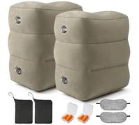 Eooqi- Reposapiés inflable para viajes: reposapiés de altura ajustable para vuelos con antifaz y tapones para los oídos para niños y adultos en aviones, automóviles, trenes, oficinas y hogares (gris,