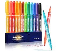 EooUooIP Rotuladores de colores, marcador de dibujo, marcador de doble punta, 12 colores permanentes, bolígrafos artísticos para dibujar, marcador de doble punta para garabatear, colorear, marcar