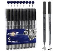 EooUooIP Rotuladores Punta Fina, 9 Rotuladores de Caligrafía Negro, Plumas De Dibujo De Punta Fina (0,05 mm-0,8 mm), para Bullet Journal, Sketching Dibujo, Caligrafía, Cómics