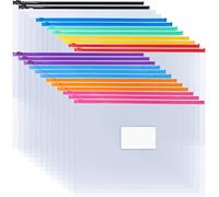 EOOUT 24 sobres de plástico con cremallera de polietileno, carpetas con cremallera, tamaño A4, tamaño carta, 10 colores, para escuela, oficina, viajes, suministros de almacenamiento