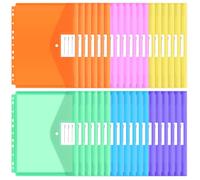 EOOUT 30 bolsillos para carpetas, carpeta de sobres de polietileno para 3 anillas, tamaño de cartas/A4, bolsa de botón a presión con etiqueta para escuela, hogar y oficina