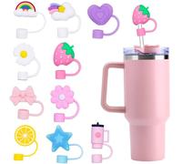 EOPUOZS 10 Accesorios para Pajitas Stanley Cup, Tapas de Silicona de 10 mm con 10 Patrones Diferentes, Tapas Reutilizables a Prueba de Polvo, Compatibles con Vasos de 40 oz/30 oz