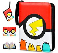 EOPUOZS Album de Cartas Coleccionables, Album para Cartas con Cremallera, Carpeta de Tarjetas de PU Impermeable, Regalo para Niños, 400 Bolsillos, Rojo