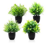 EOPUOZS Juego de 4 Planta Artificial, Plantas Artificiales Decorativas con Maceta, Fácil de Cuidar y Duradera, para Sala de Estar, Cuarto de Baño, Balcón, Decoración de Mesa, Negro