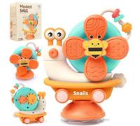 EOPUOZS Juguete con Ventosa para Trona, Spinner con Ventosa Bebe, Juguete Sensorial Montessori Bebe a Partir de 6 Meses, Regalo para Niños Niñas 7 8 9 10 11 12 Meses (Naranja)