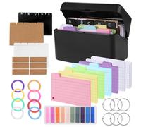 EOPUOZS Kit de Tarjetas de Memoria con Estuche Negro para Fichas de Estudio, 230 Notas Adhesivas, 15 Tarjetas de Índice y 15 Anillas Metálicas para Aprendizaje, Trabajo y Apuntes