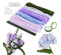 EOPUOZS Limpiapipas Manualidades, 250 Piezas Limpia Pipas Multicolor, Set de Limpiapipas Flores con Palitos de Flores Verdes, Cintas, Cuentas para Ramos DIY Manualidades, Morado