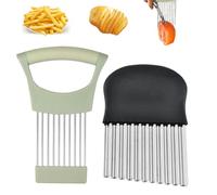EORPAVU Cortadores para patatas y verduras, 1 cortador de cebolla y 1 cortador de patatas corrugado cuchillo corrugado con aguja para cebolla adecuado para zanahorias y cebollas (negro, verde)