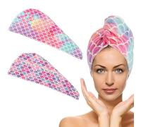 EORPAVU Toallas para secar el pelo,Toalla de baño con bandana, toalla de microfibra de secado rápido súper absorbente, gorro de secado de cabello con diseño de botones (paquete de 2)