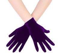 EORUBE Guantes cortos de terciopelo de ópera para mujer de los años 20, elásticos, longitud a la muñeca, guantes de banquete, fiesta de té, disfraz de Halloween, Deep Purple, talla única