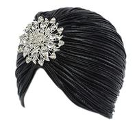 EORUBE Sombrero de Turbante Vintage de los años 20 con Broche de Cristal Turbante de Plumas para Fiesta de cóctel de Disfraces de Gatsby (Negro)