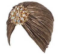EORUBE Sombrero de Turbante Vintage de los años 20 con Broche de Cristal Turbante de Plumas para Fiesta de cóctel de Disfraces de Gatsby (Dorado Oscuro)