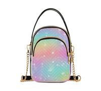EOSDT Monedero de un solo hombro para mujer, diseño de arcoíris con destellos degradados acolchados, cartera para teléfono celular, monedero con cadena, bonito bolso cruzado para mujer, 5.9 x 8.3 x