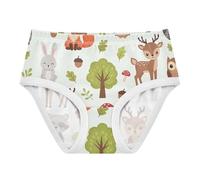 EOSDT Ropa interior de algodón para niñas pequeñas, 2T, bragas de flores, ropa interior para niños, lindos animales, zorros, bosque, color beige, Cute Animals Foxes Forest Beige, 24 meses
