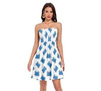 EOSDT - Vestido de verano para mujer, sin tirantes, estilo casual, sin mangas, fruncido, para playa y uso diario, Cute Blue Crabs White, L