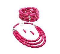 Eoslcusmvl Conjuntos de Joyería de AcríLico de Boda de Estilo éTnico Cuentas de Collar Pendiente Pulsera Conjuntos de Joyería de Cuentas 3 Unids/Set Rosa Rojo