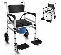 Eosprim Silla de Ruedas Baño Para Discapacitados, Regulable en Altura con Inodoro Orinal Adultos, Baño Silla de Ruedas Plegable Estrecha Ligeras Multifuncional Para Personas Mayores, WC Portatil